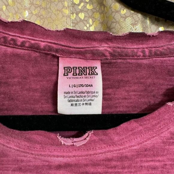 PINK Victorias Secret Washed Berry Distressed Long Sleeve T Shirt Large - Picture 4 of 7